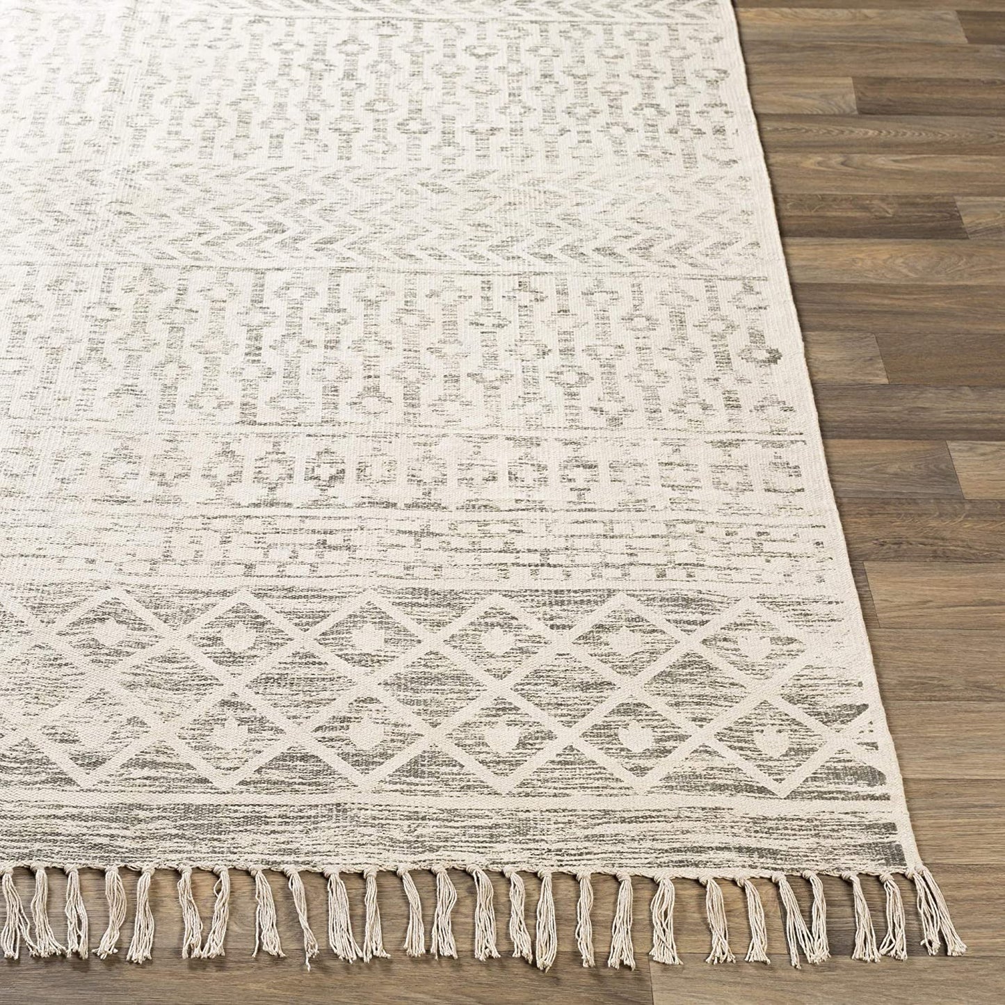 Bohemian Moroccan Soft Area Rug, Ivory Charcoal