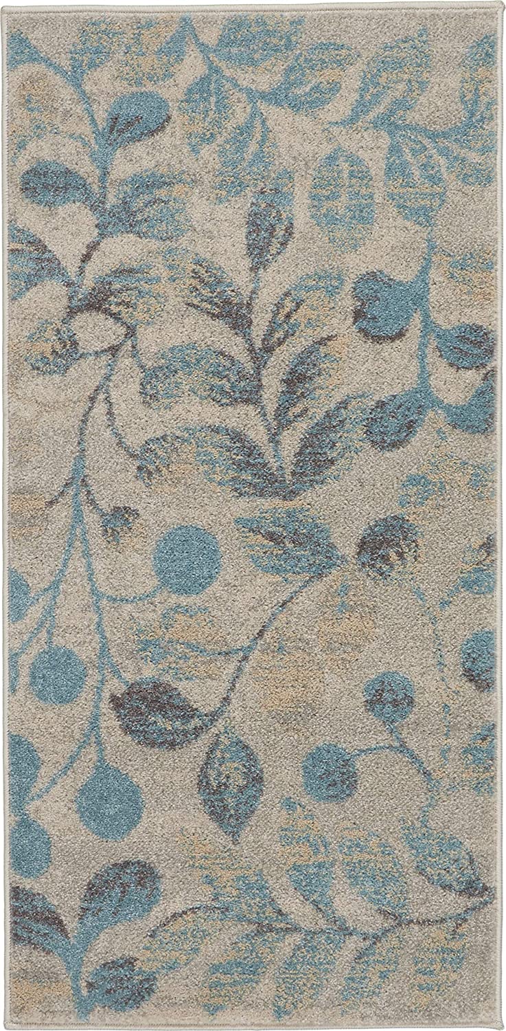 Tranquil Contemporary Botanical Ivory/Turquoise Soft Area Rug