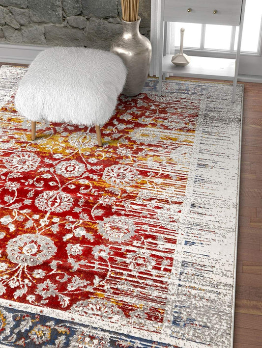 Modern Floral Persian Design Red Blue Area Rug