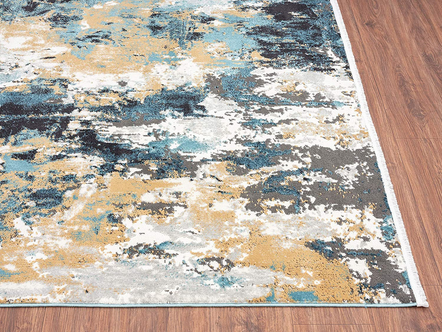 Modern Green, Blue & Grey Abstract Area Rug