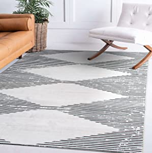 Contemporary Geometric Stripes Machine Washable Non Slip Area Rug Gray