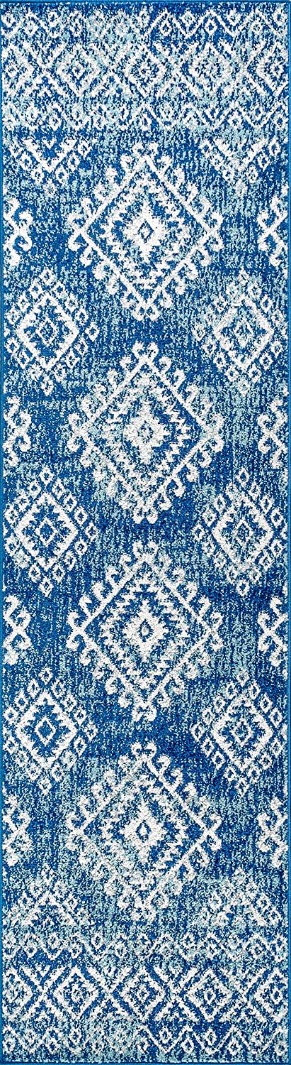 Moroccan HYPE Boho Vintage Tribal Blue/White Soft Area Rug