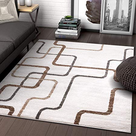 Modern Geometric Ivory Beige Comfy Area Rugs