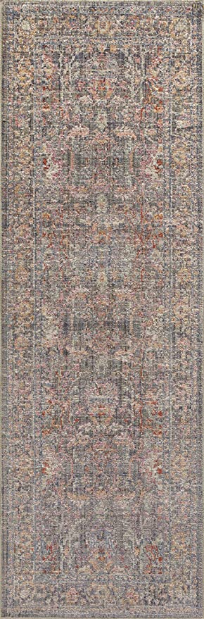 Chris Loves Julia x Loloi Rosemarie ROE-04 Graphite / Multi Oriental Area Rug 18" x 18" Sample Swatch