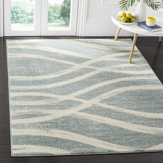 Modern Wave Distressed Area Rug, Cream / Slate