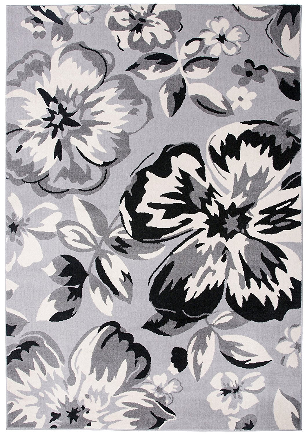 Gray/Grey Black White Floral Area Rugs