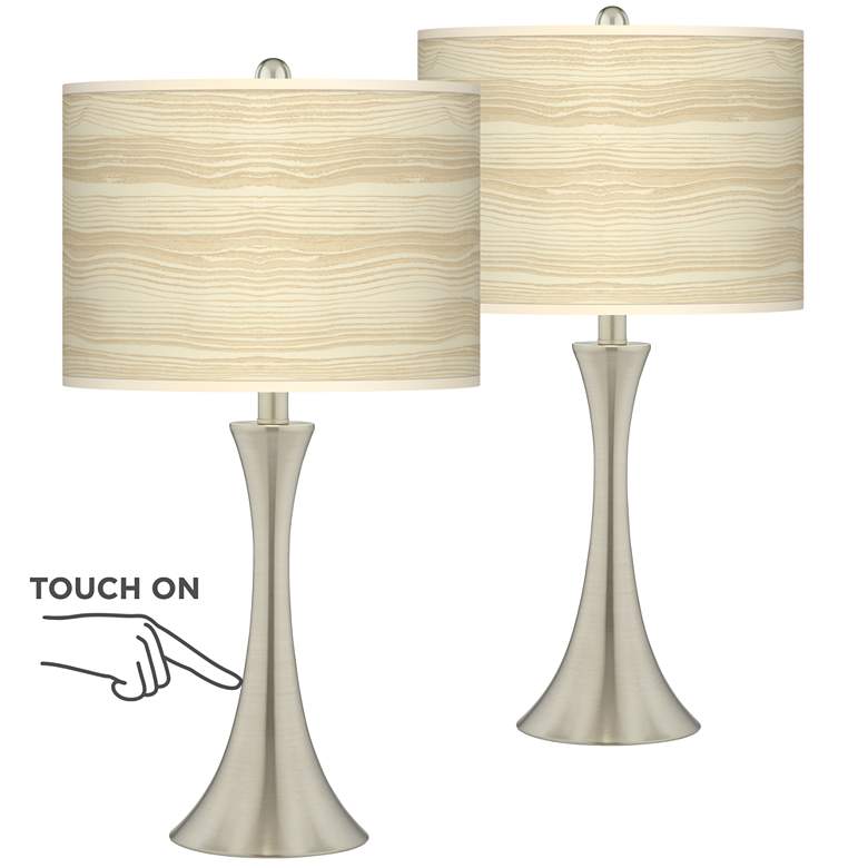 Birch Blonde Trish Brushed Nickel Touch Table Lamps Set of 2