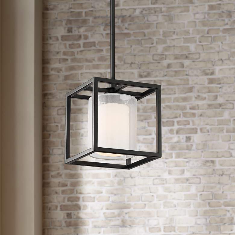 Conroe 9" Wide Matte Black Open Cube Mini Pendant Light