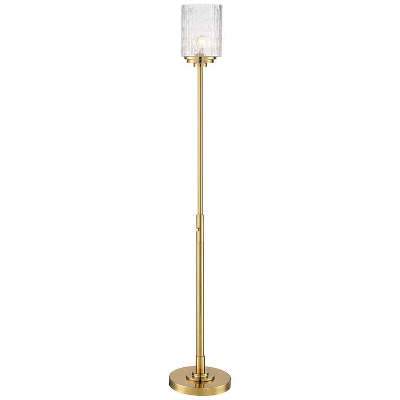 Kinsey Antique Brass Torchiere Floor Lamp with Stone Pattern Glass Shade