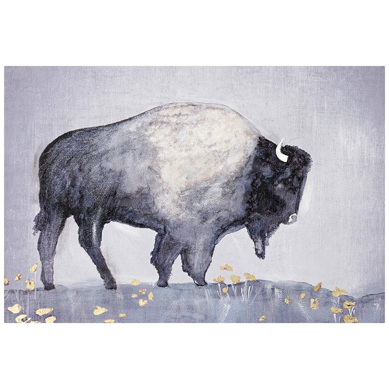 Buffalo Stance 36"W Hand-Painted Stretched Canvas Wall Art