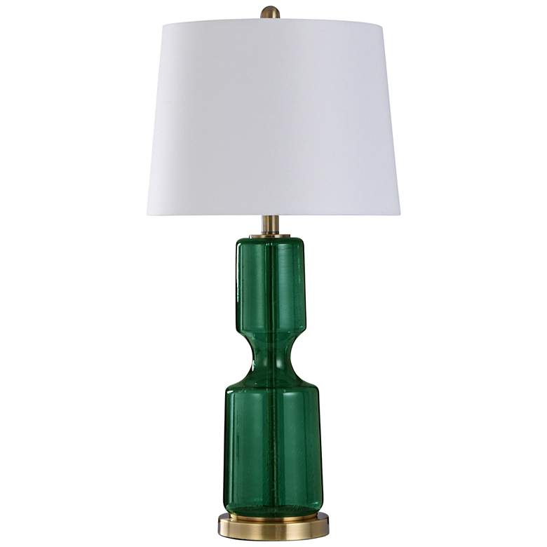 Opella 2-Tiered Emerald Green Seeded Glass Modern Luxe Table Lamp