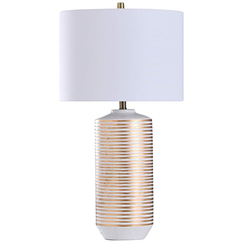 Contini Threaded Gold and White Spool Ceramic Table Lamp