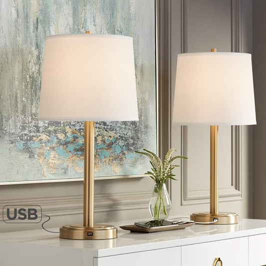 Camile Brass USB Table Lamps Set of 2