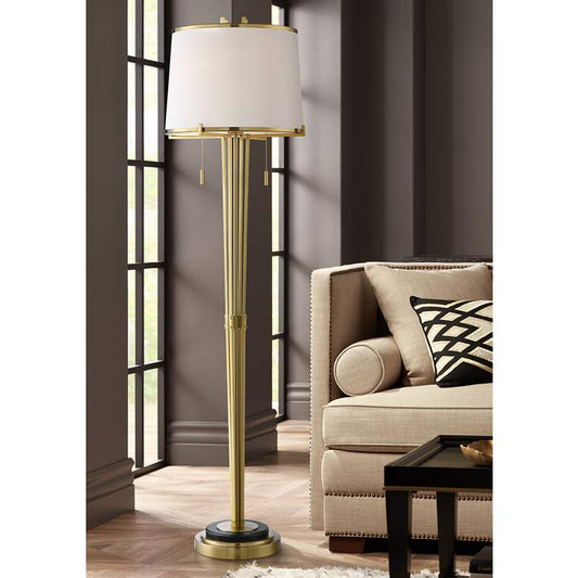 Possini Euro Palisade Luxe Satin Brass and Marble Floor Lamp