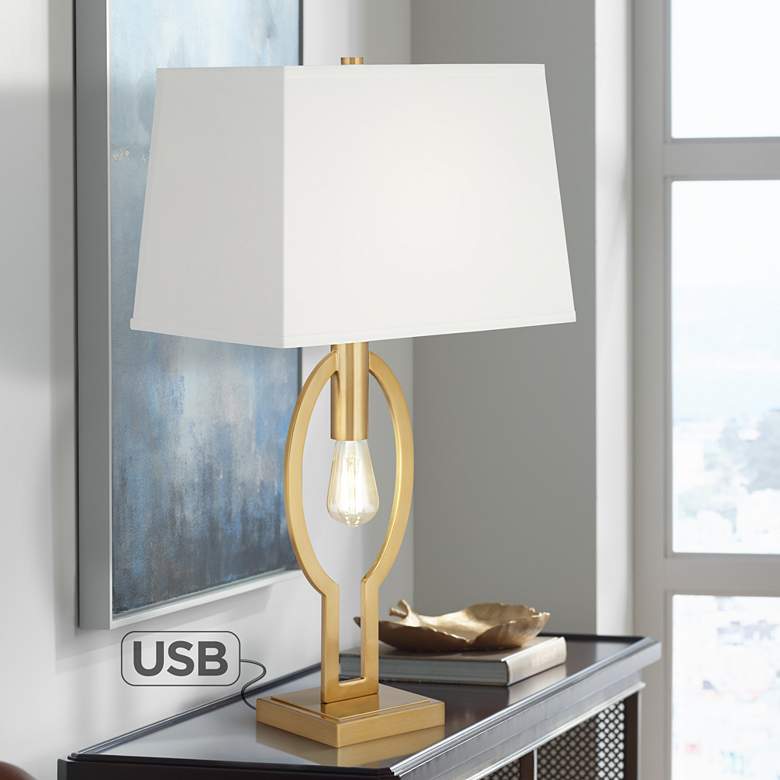 Ella Open Brass Night Light Table Lamp with USB Port