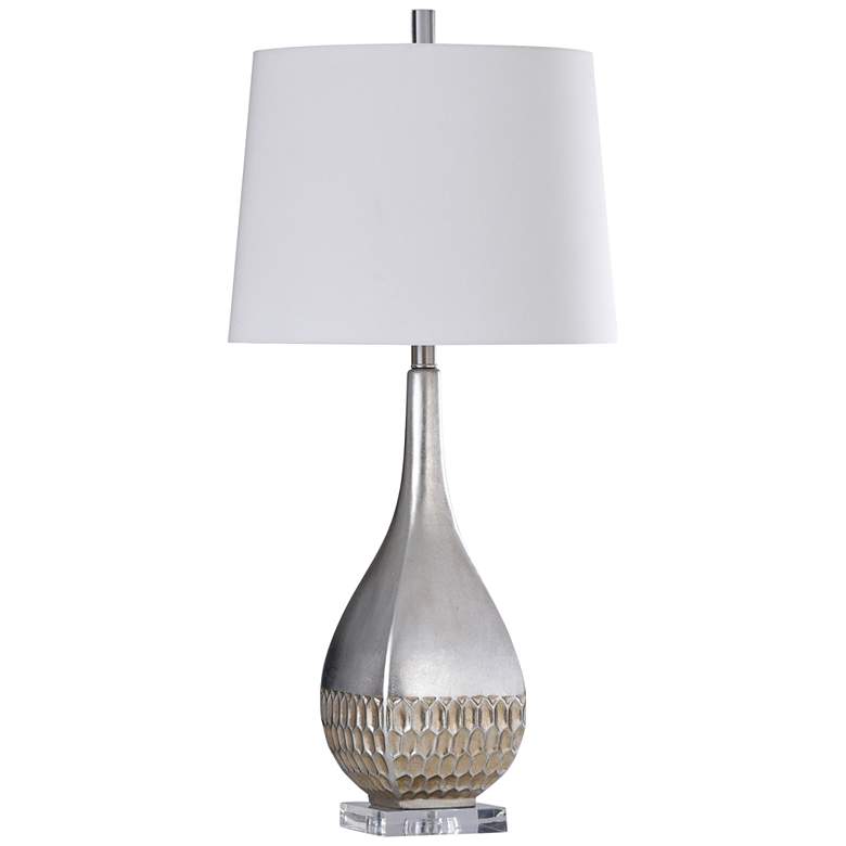 Prince Pewter Metal and Gold Honeycomb Vase Table Lamp