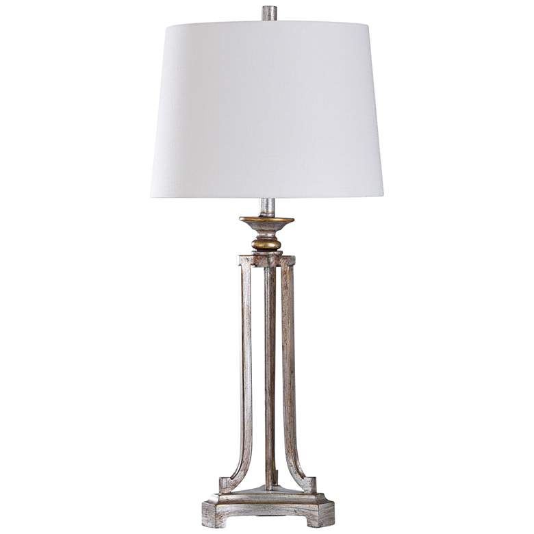 Palladium Oxidized Silver Metal Tripod Pendulum Table Lamp