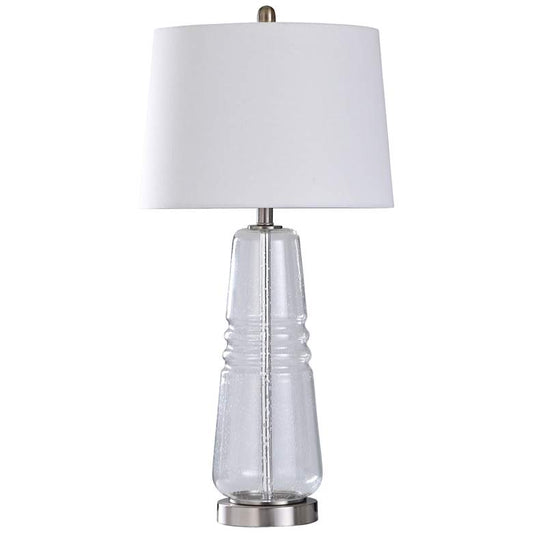 Sanna Clear Seeded Glass and Brushed Steel Table Lamp