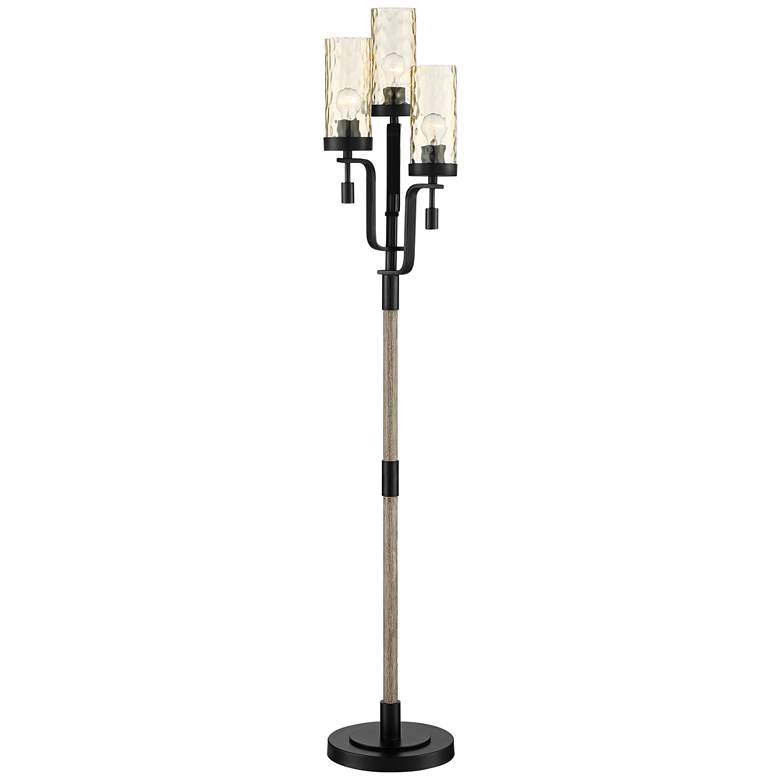 Granada Rustic Black and Faux Wood Dimmable 3-Light Tree Floor Lamp