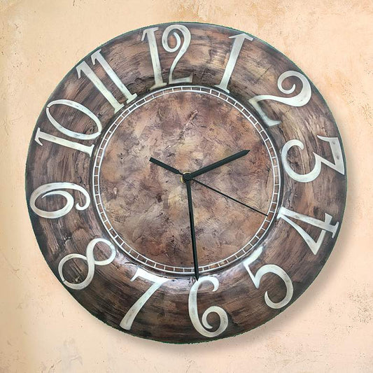 Eangee 13" Round Distressed Brown Capiz Shell Wall Clock