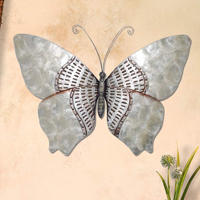Silver with Rust Dashes Butterfly 18" Wide Wall Decor