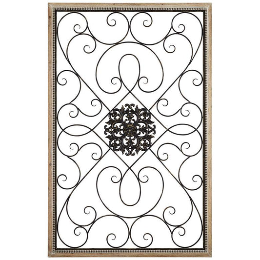 Black and Distressed Wood 36 3/4 x 57" High Filigree Screen Wall Art