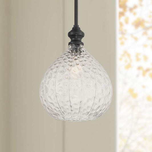 Minga 11 1/2" Wide Black Hammered Glass Mini Pendant