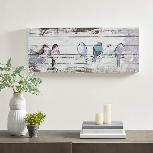 Perched Birds 30" Wide Wood Wall Art