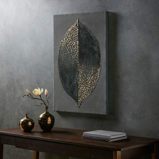 Charcoal Leaf 35 1/2" High Canvas Wall Art