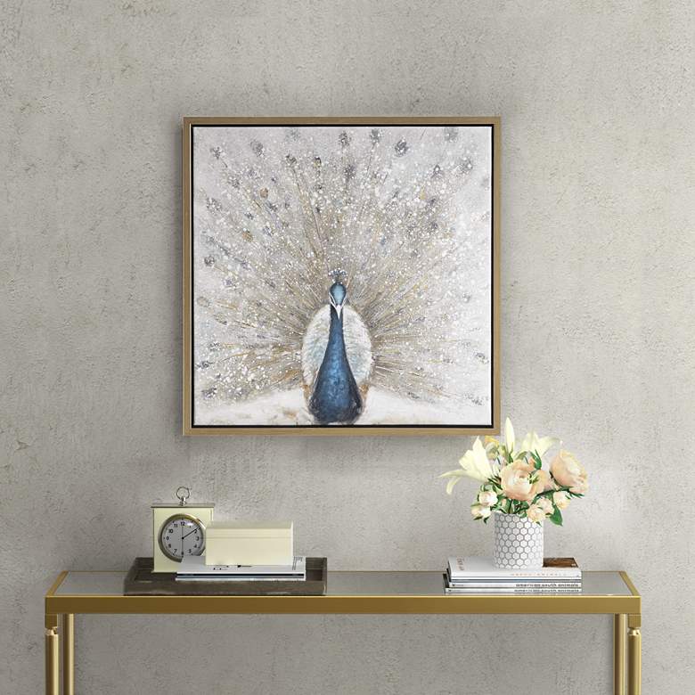 Gilded Peacock 27" Square Canvas Wall Art