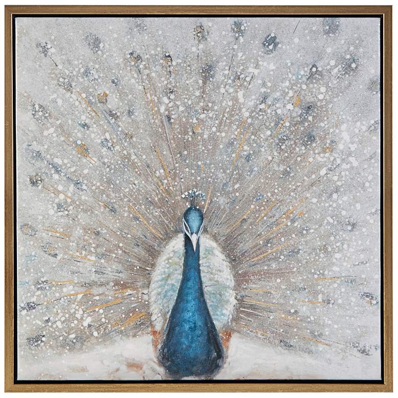 Gilded Peacock 27" Square Canvas Wall Art