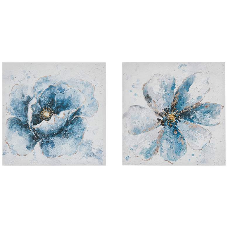 Gleaming Blue Florals 20" Square 2-Piece Canvas Wall Art Set