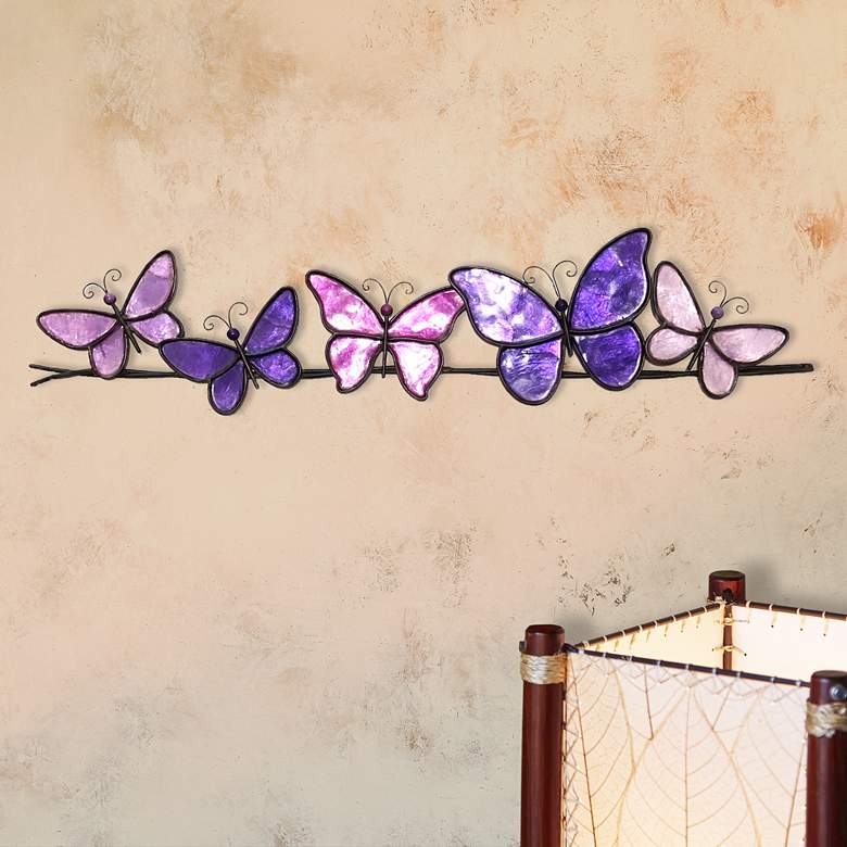 Butterflies On A Wire 28" Wide Purple Capiz Shell Wall Decor