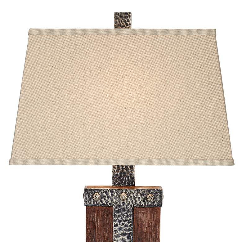 Rustic Lodge Faux Hammered Metal and Distressed Wood Table Lamp