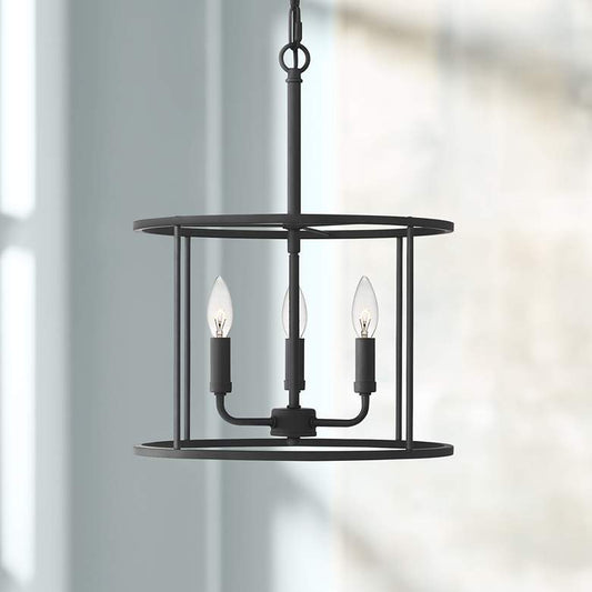 Quoizel Abner 14" Wide Matte Black 3-Light Pendant