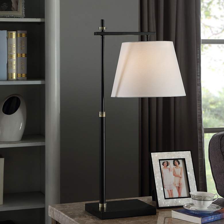 Waterbury Black Steel Task Desk Lamp with Gold Accents