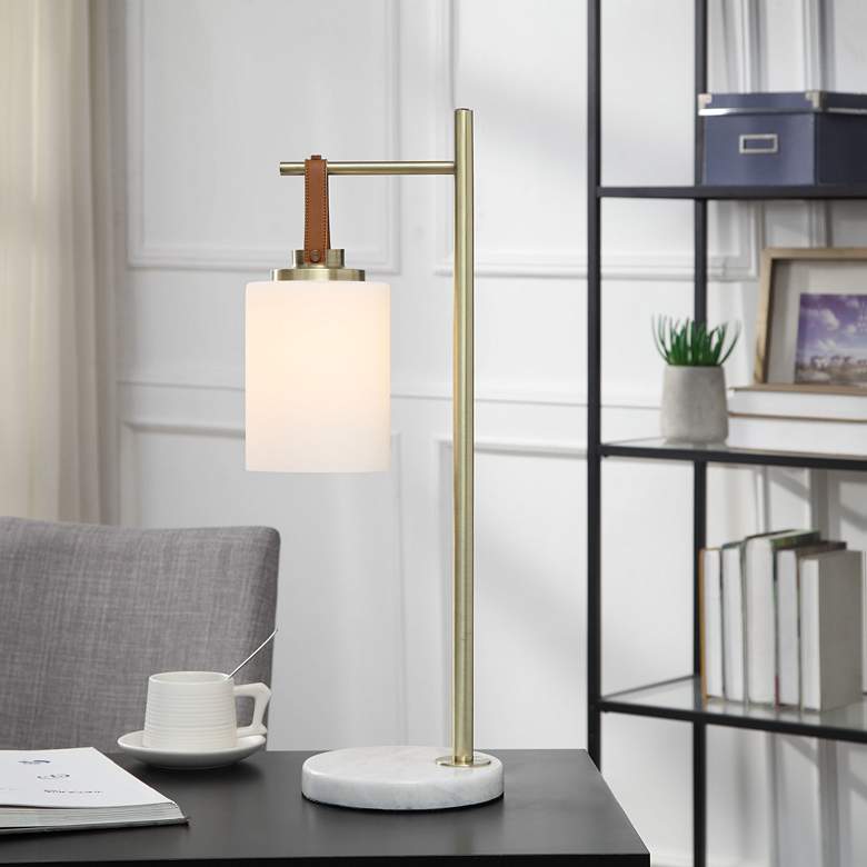 Clarke Brass Metal and White Marble Desk Lamp