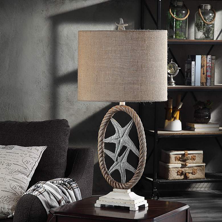 Farnam Two-Tone Faux Brown Rope and Gray Starfish Table Lamp