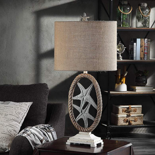 Farnam Two-Tone Faux Brown Rope and Gray Starfish Table Lamp