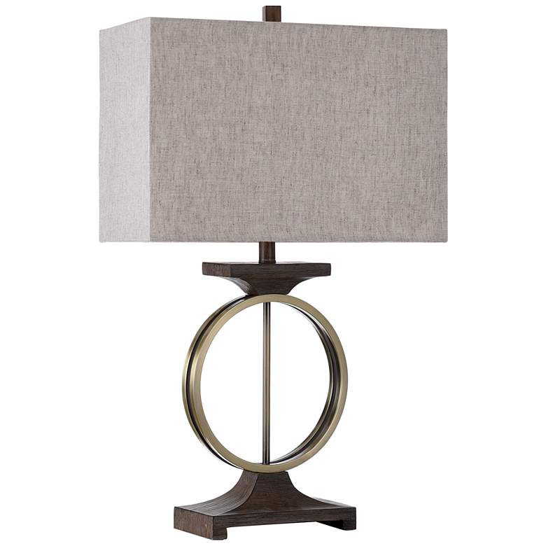 Edwards Brass Ring and Molded Brown Wood-Like Table Lamp