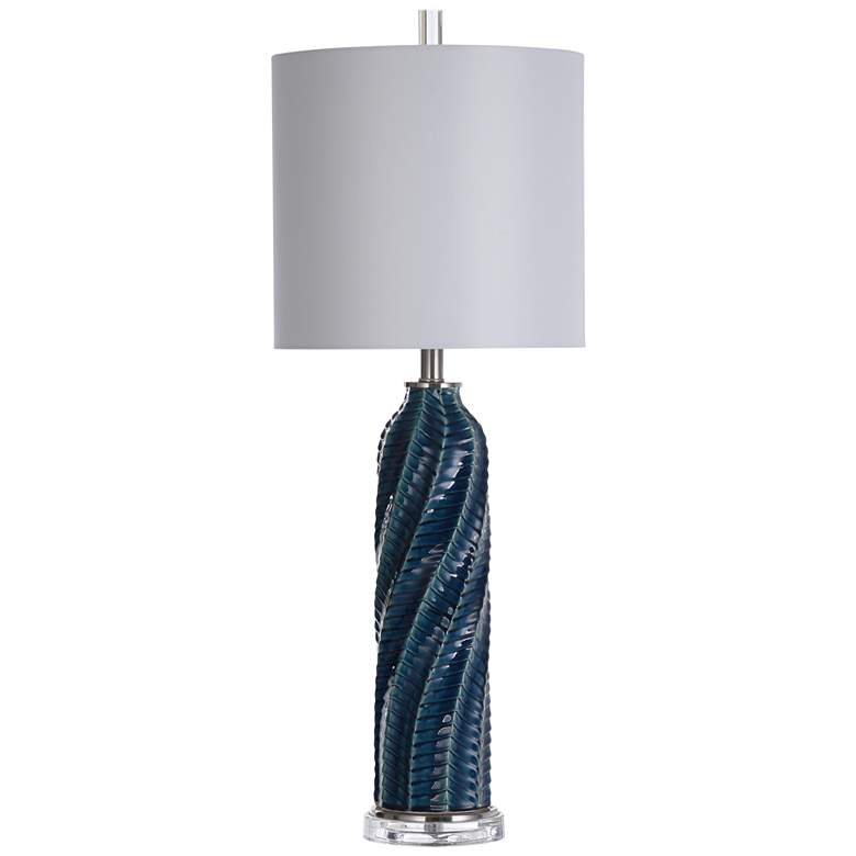 Diagonal Textured Glossy Turquoise Blue Ceramic Table Lamp