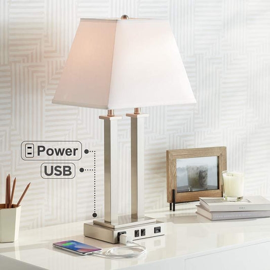 Euro Amity Desk Lamp with USB Port and Outlet