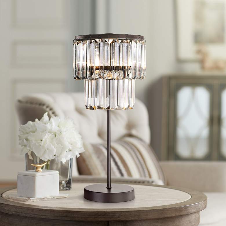 Antoinette Bronze and Clear 18" High Crystal Table Lamp