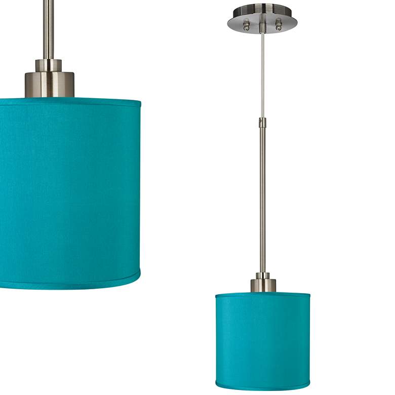 Teal Blue 7" Wide Faux Silk Mini Pendant Light