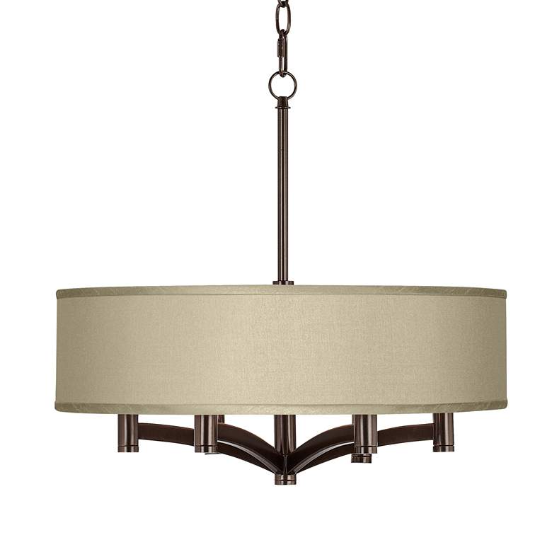 Blue Faux Silk Ava 6-Light Bronze Pendant Chandelier
