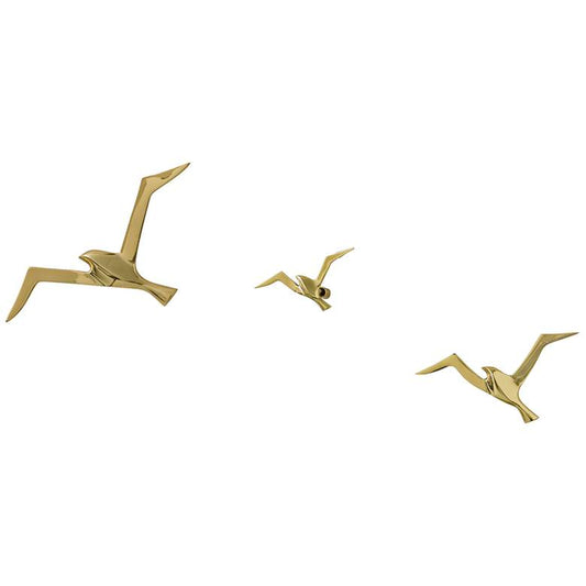 Winged Brass Metallic 12 1/2"W 3-Piece Flock Wall Art Set