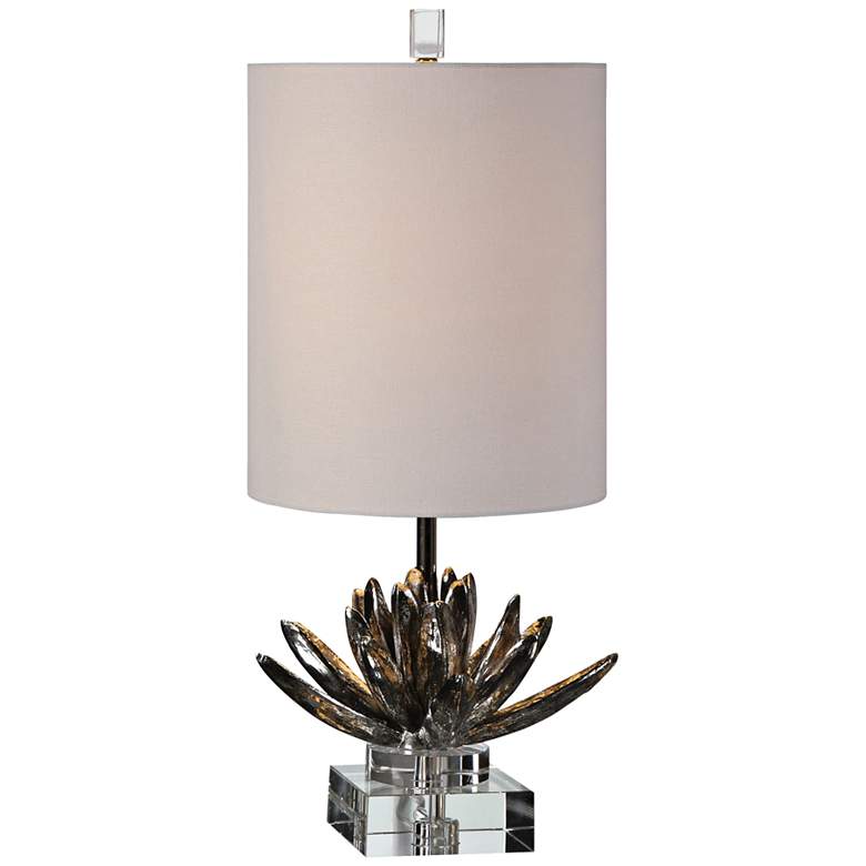 Antiqued Metallic Silver Lotus Buffet Table Lamp