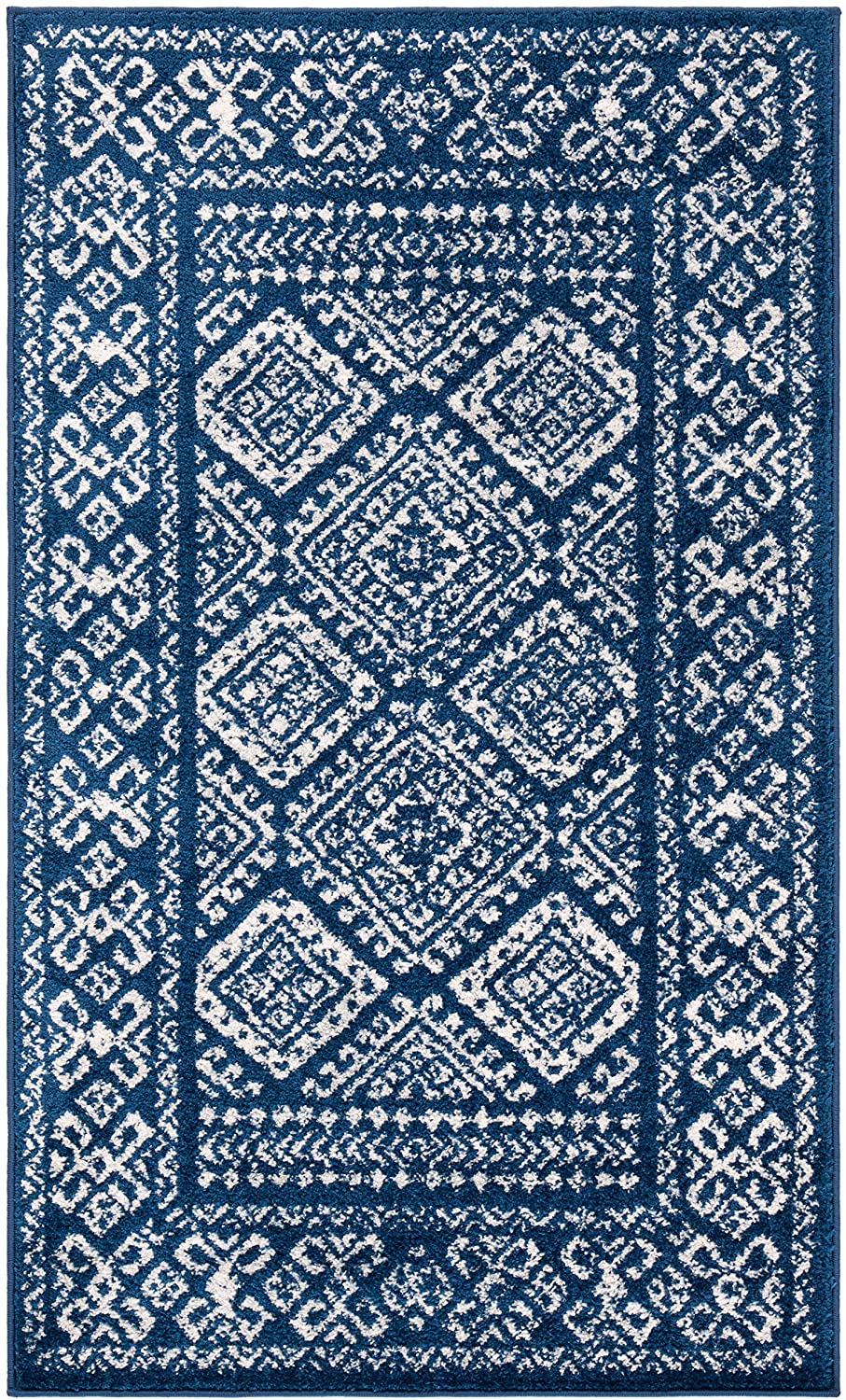 Moroccan Boho Distressed Area Rug Navy / Ivory