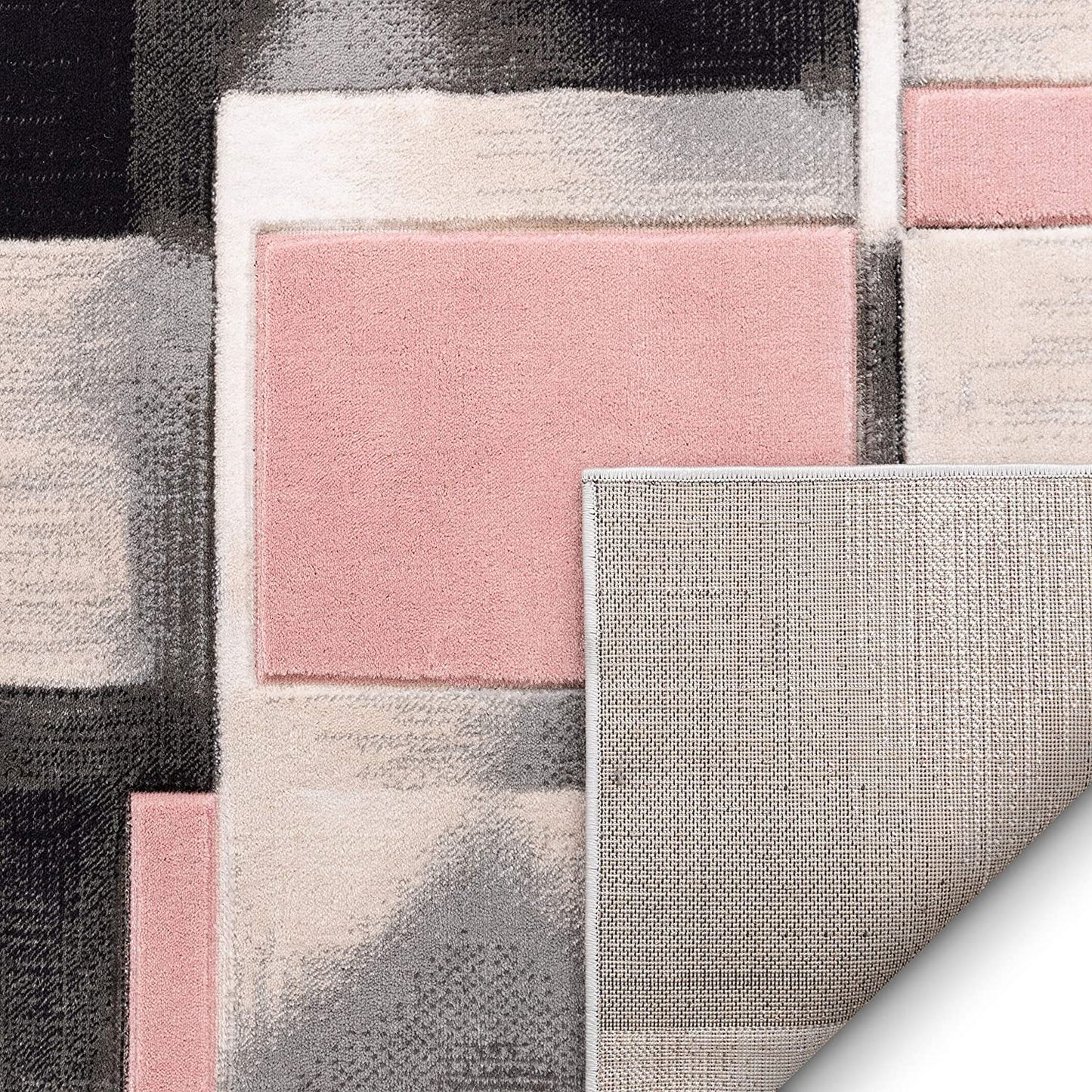 Blush Pink Modern Geometric Boxes Squares Pattern Soft Area Rug