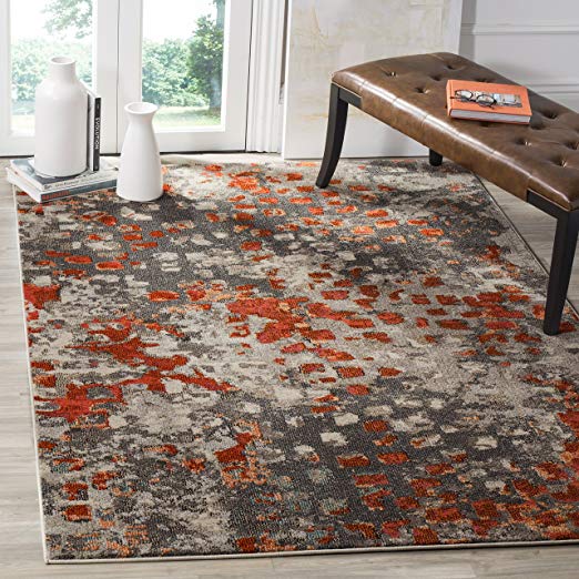 Abstract Grey Orange Soft Area Rug